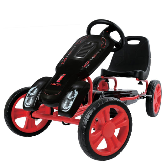 Hauck Speedster Pedal Go Kart & Adjustable Bucket Seat, Kids Ages 4-8, Black/Red