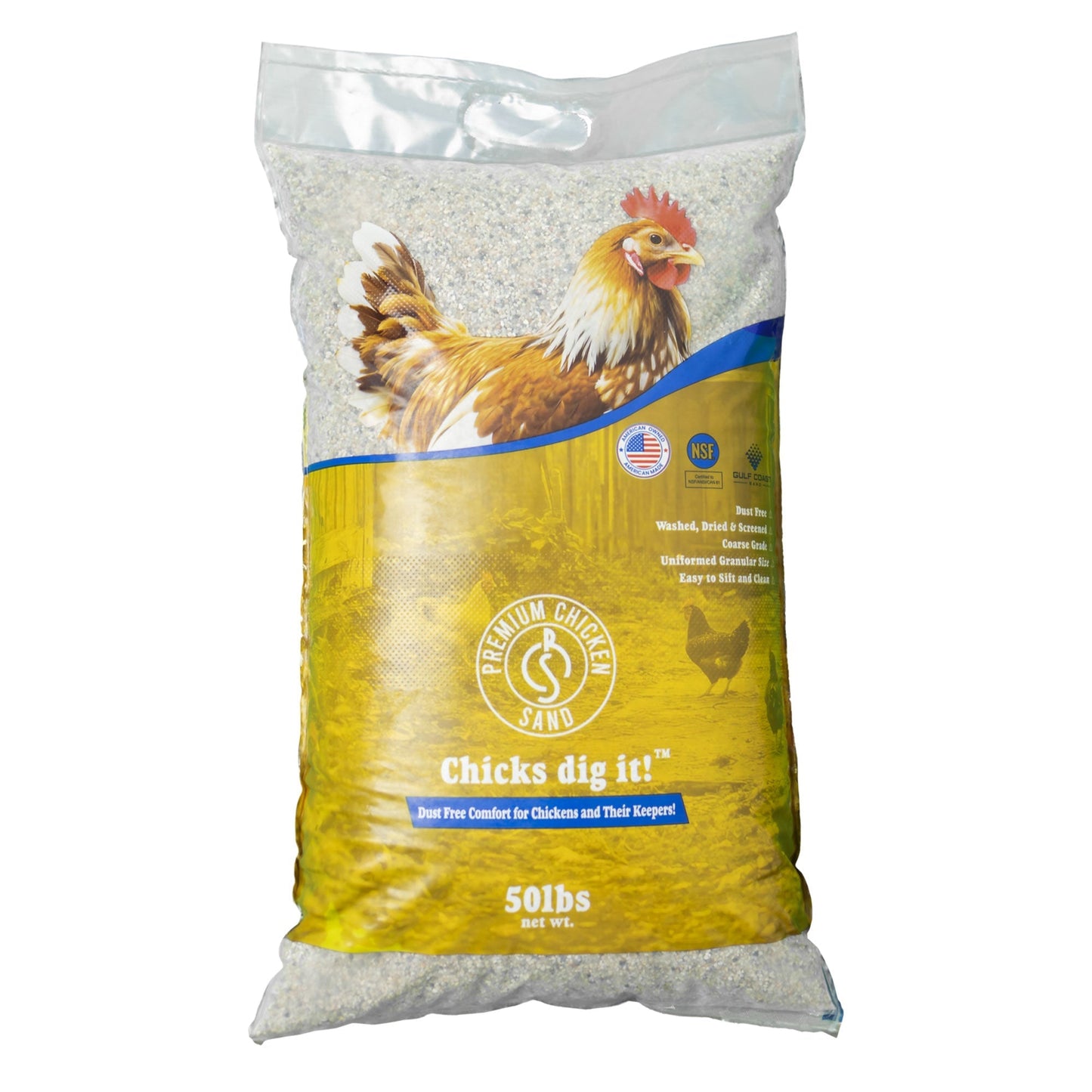 Premium Chicken Sand, Odor Eliminating Bedding for Coops, 50 Lb Bag, 56 Pack