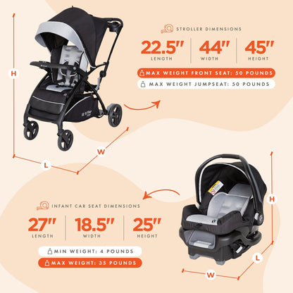 Baby Trend Sit N' Stand 5-in-1 Stroller with Ally 35 Infant Car Seat, Moondust