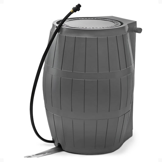 FCMP Outdoor RC4000 50 Gallon Outdoor Rain Water Catcher Barrel Container, Grey