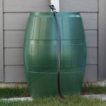 FCMP Outdoor RC4000 50 Gallon Outdoor Rain Water Catcher Barrel Container, Green