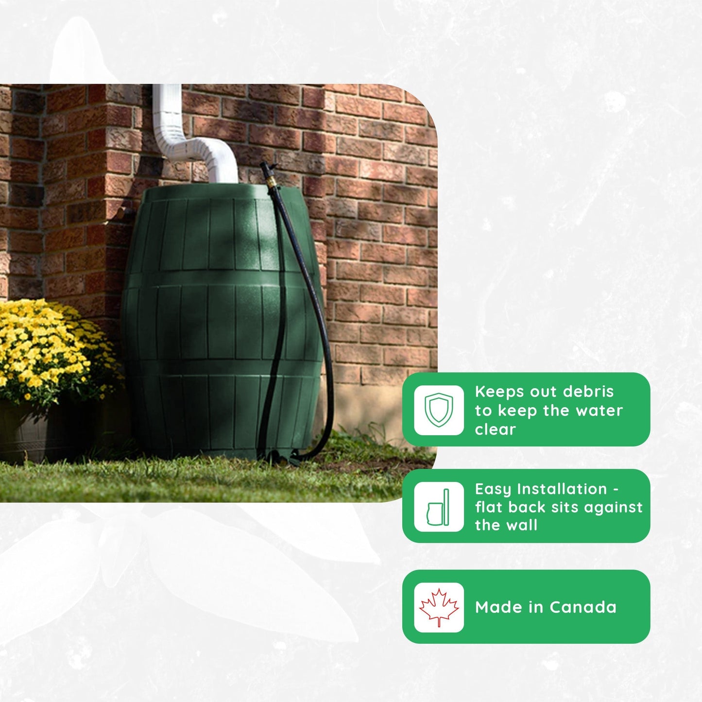 FCMP Outdoor RC4000 50 Gallon Outdoor Rain Water Catcher Barrel Container, Green