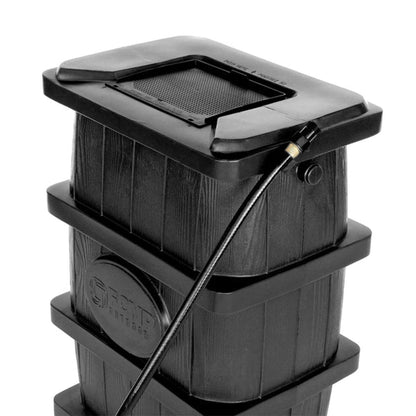 FCMP Outdoor Wood Grain Rain Water Catcher Barrel with Flat Back Design, Black