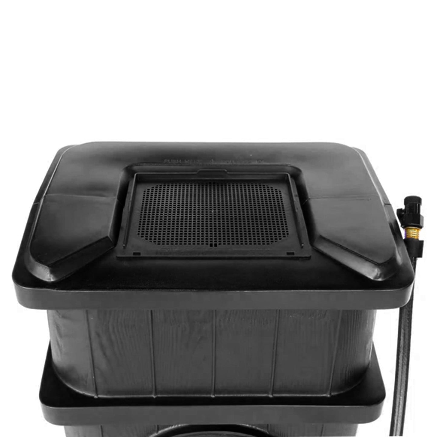 FCMP Outdoor Wood Grain Rain Water Catcher Barrel with Flat Back Design, Black