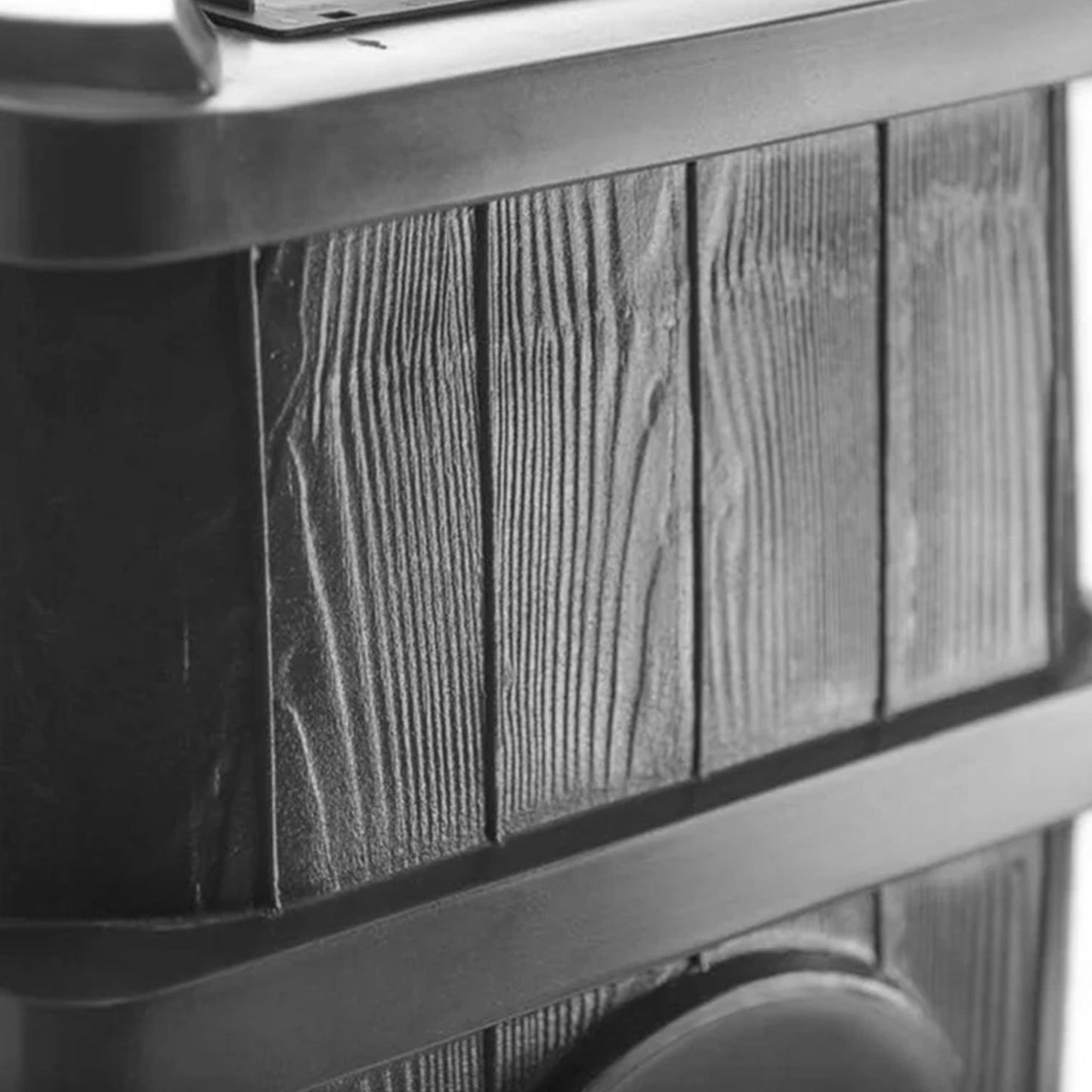 FCMP Outdoor Wood Grain Rain Water Catcher Barrel with Flat Back Design, Black