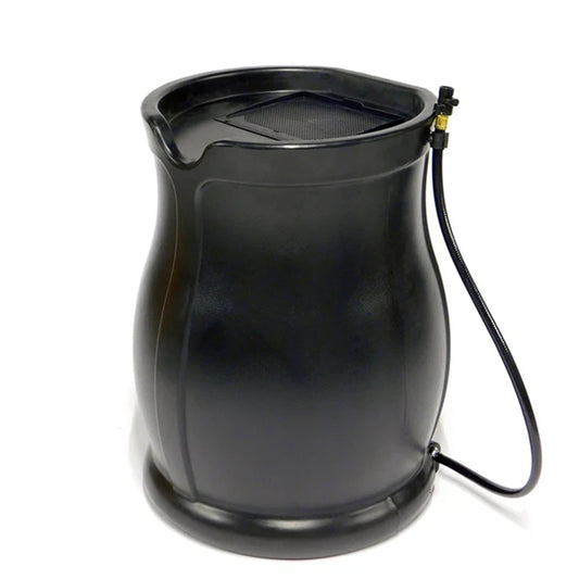 FCMP Outdoor Catalina 45 Gallon Water Catcher Rain Barrel w/ Flat Back, Black