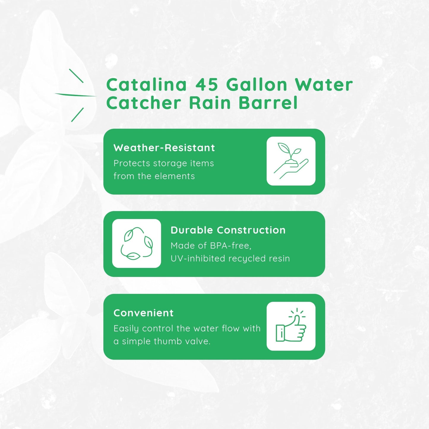 FCMP Outdoor Catalina 45 Gallon Water Catcher Rain Barrel w/ Flat Back, Black