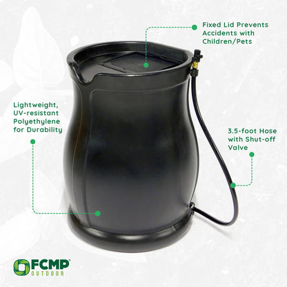 FCMP Outdoor Catalina 45 Gallon Water Catcher Rain Barrel w/ Flat Back, Black