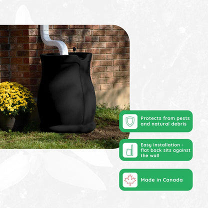 FCMP Outdoor Catalina 45 Gallon Water Catcher Rain Barrel w/ Flat Back, Black