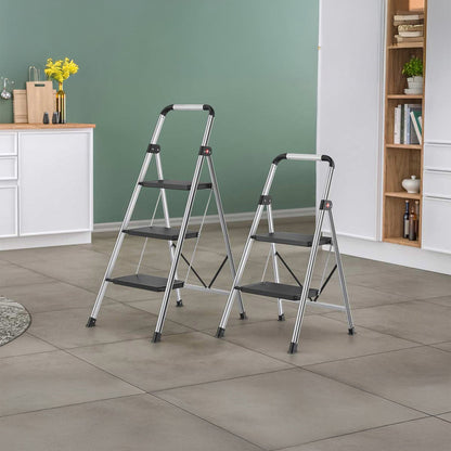 Hailo Folding 2 Step Non-Slip Stool for Home and Kitchen, K71, Silver/Black