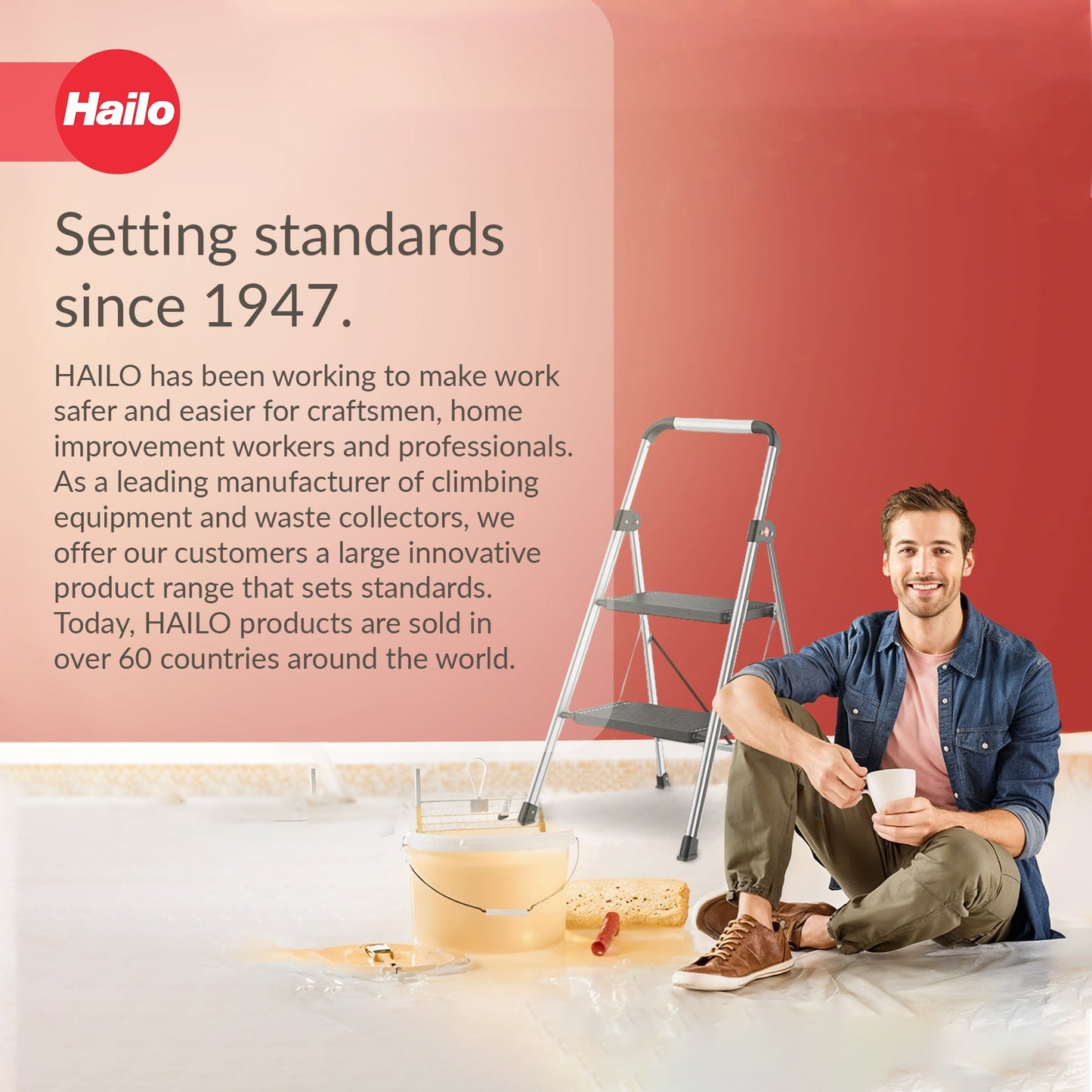 Hailo Folding 2 Step Non-Slip Stool for Home and Kitchen, K71, Silver/Black