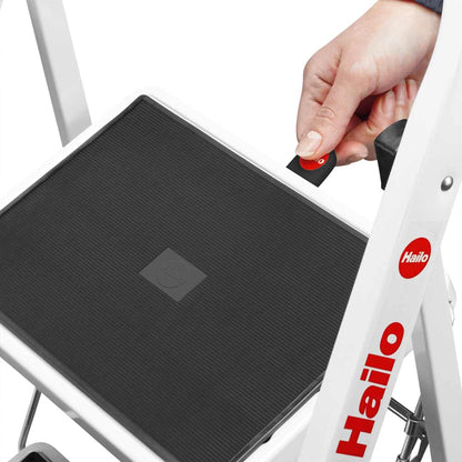 Hailo K20 3-Step Folding Ladder with Sturdy Steel Frame, 330 lb Capacity, Silver