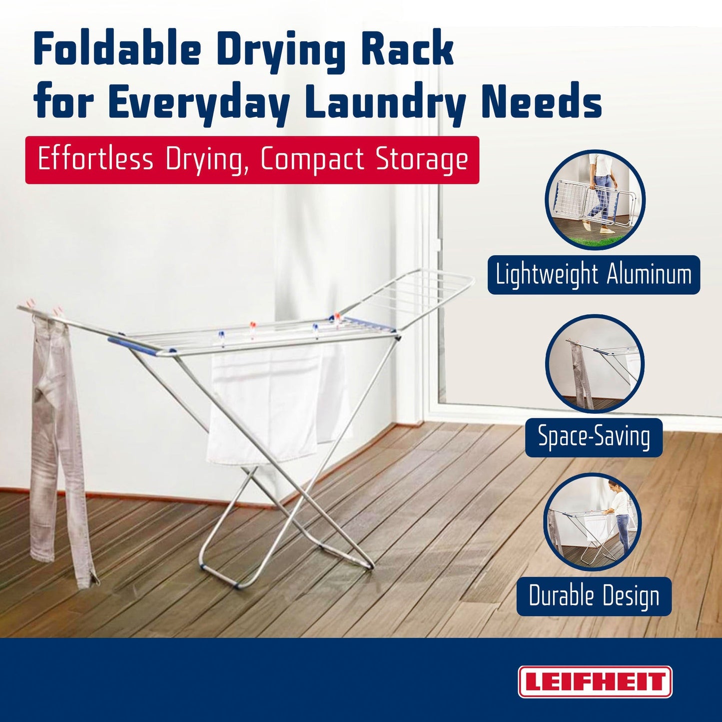 Leifheit Siena 180 Classic Lightweight Foldable Clothes Drying Rack, Silver
