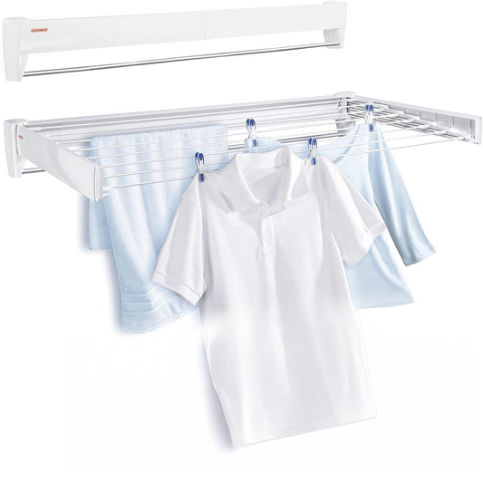 Leifheit Telefix 100 Wall-Mounted Retractable Clothes Drying Rack with 8 Rods