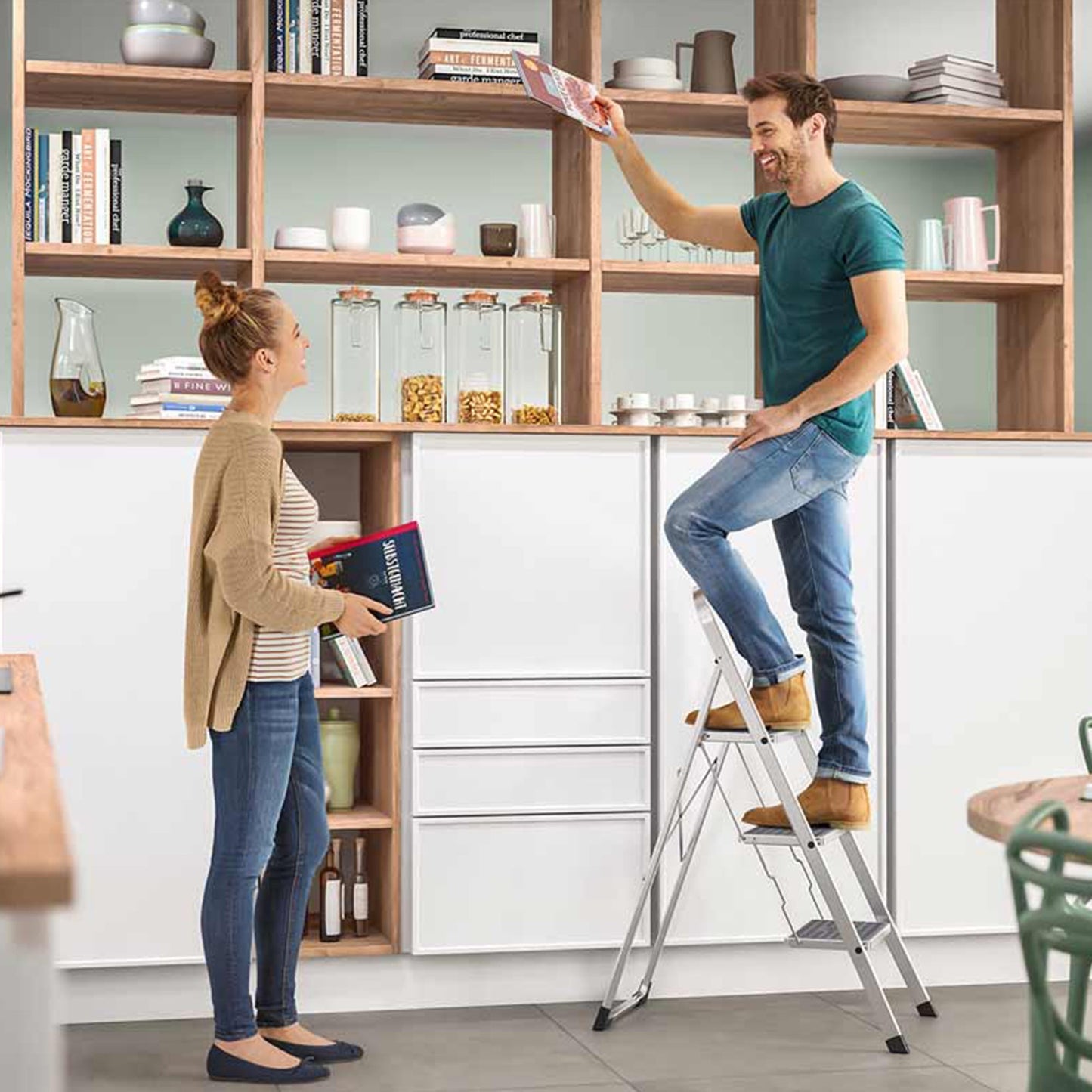 Hailo 2-Tread Household Step Stool, 11.8" Wide Step, 330 lb Capacity, Silver