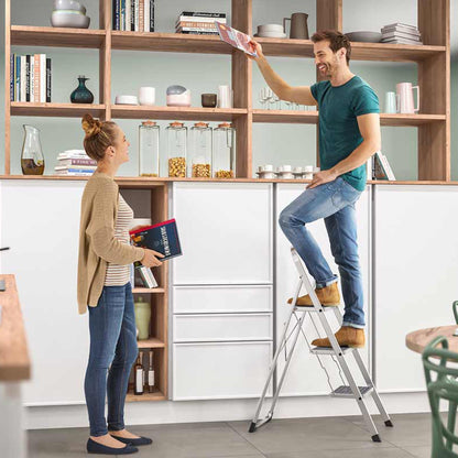 Hailo 2-Tread Household Step Stool, 11.8" Wide Step, 330 lb Capacity, Silver