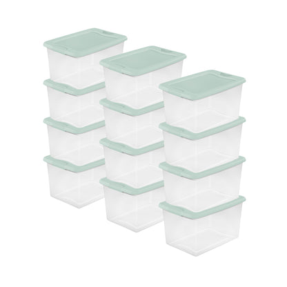 Sterilite 12 Pack 64 Qt Latching Box, Plastic Storage Bin with Lid, Mindful Mint