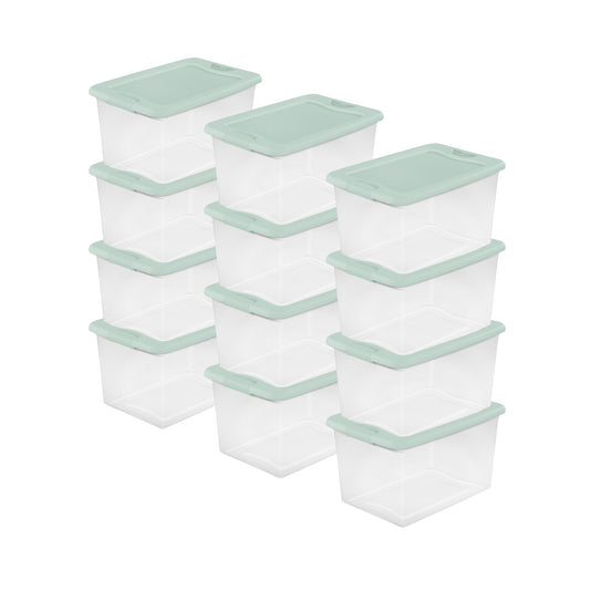 Sterilite 12 Pack 64 Qt Latching Box, Plastic Storage Bin with Lid, Mindful Mint