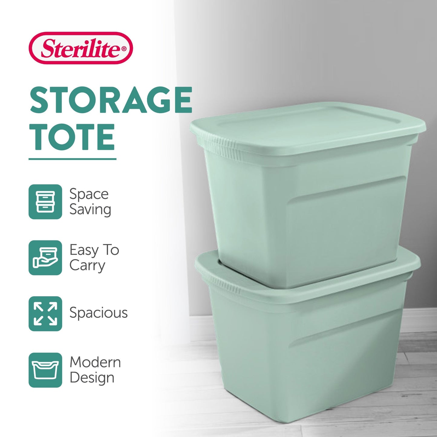 Sterilite 8 Pack 18 Gal Plastic Stackable Storage Container w/ Lid, Mindful Mint