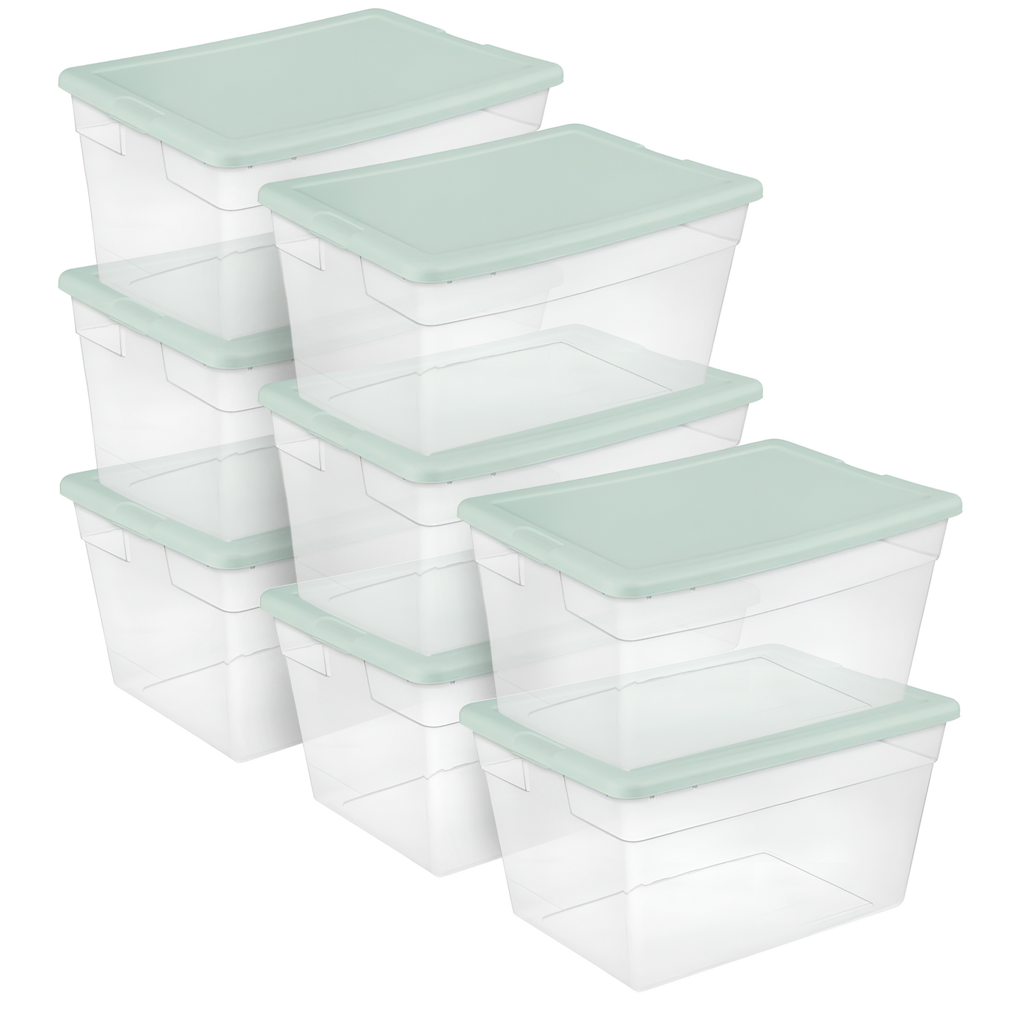 Sterilite 8 Pk Stackable Storage Tote Container, 56 Qt, Clear, Mindful Mint Lid