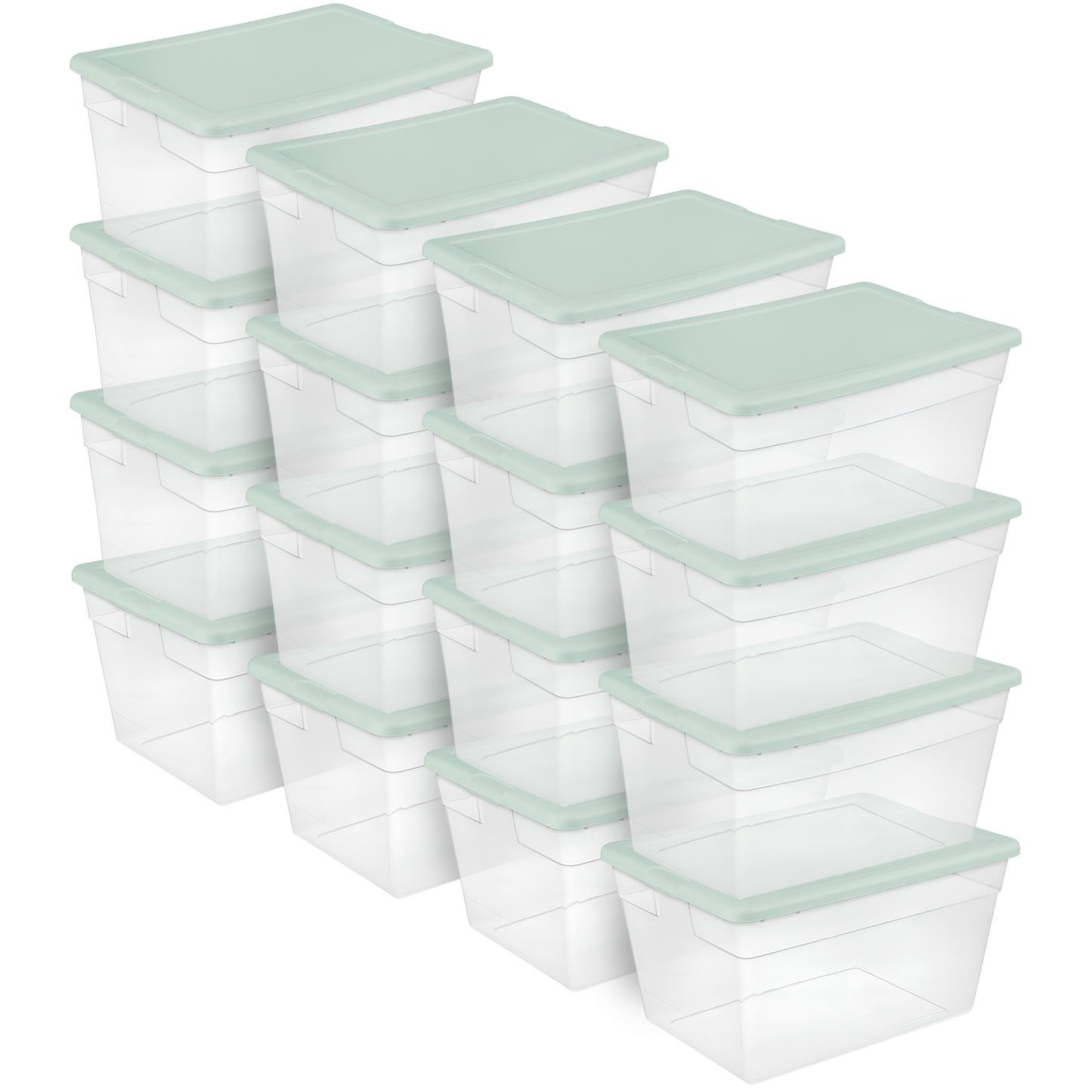 Sterilite 16 Pk Stackable Storage Tote Container, 56Qt, Clear, Mindful Mint Lid