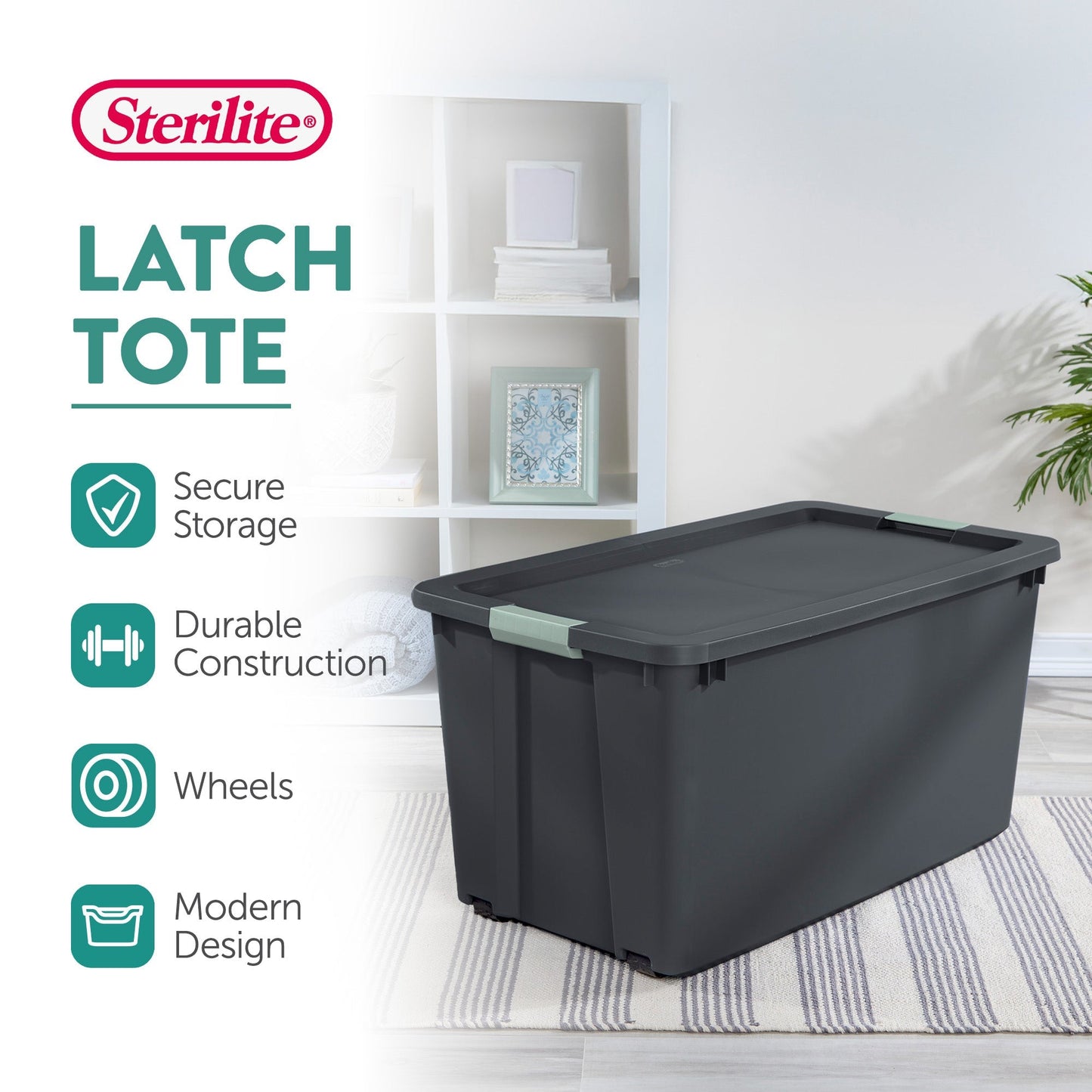 Sterilite 16 Pack 45 Gallon Wheeled Latch Tote, Stackable Plastic Storage Bin