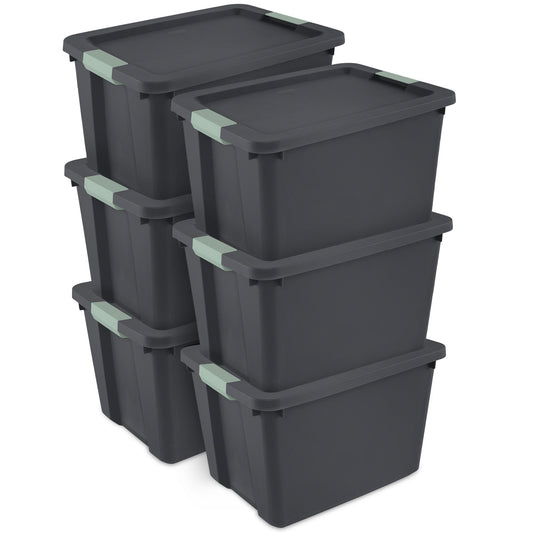 Sterilite 6 Pack 20 Gallon Latch Tote, Stackable Plastic Storage Bin Container