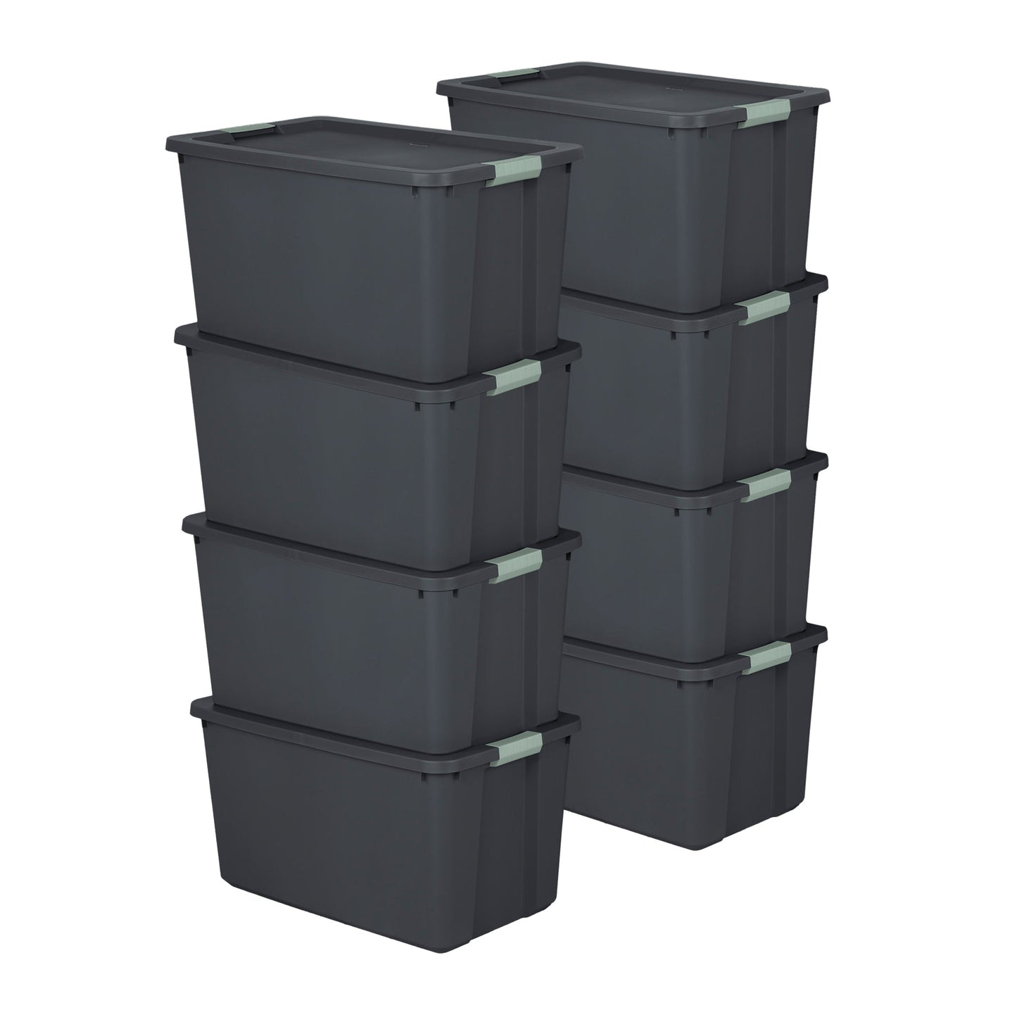 Sterilite 8 Pack 34 Gallon Latch Tote, Stackable Plastic Storage Bin Container