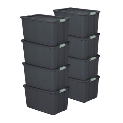 Sterilite 8 Pack 34 Gallon Latch Tote, Stackable Plastic Storage Bin Container