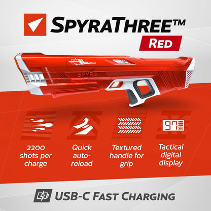 SPYRA Electric Water Blaster Outdoor Squirt Gun for Pool Games, SpyraThree, Red