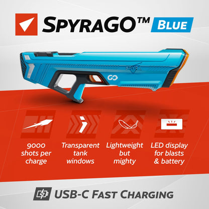 SPYRA Electric Water Blaster, Lightweight Outdoor Squirt Toy Game, SpyraGO, Blue