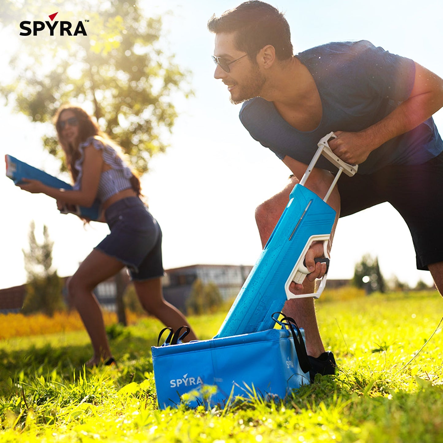 SPYRA Manual Water Blaster, Outdoor Squirt Gun for Pool Games, SpyraLX, Blue