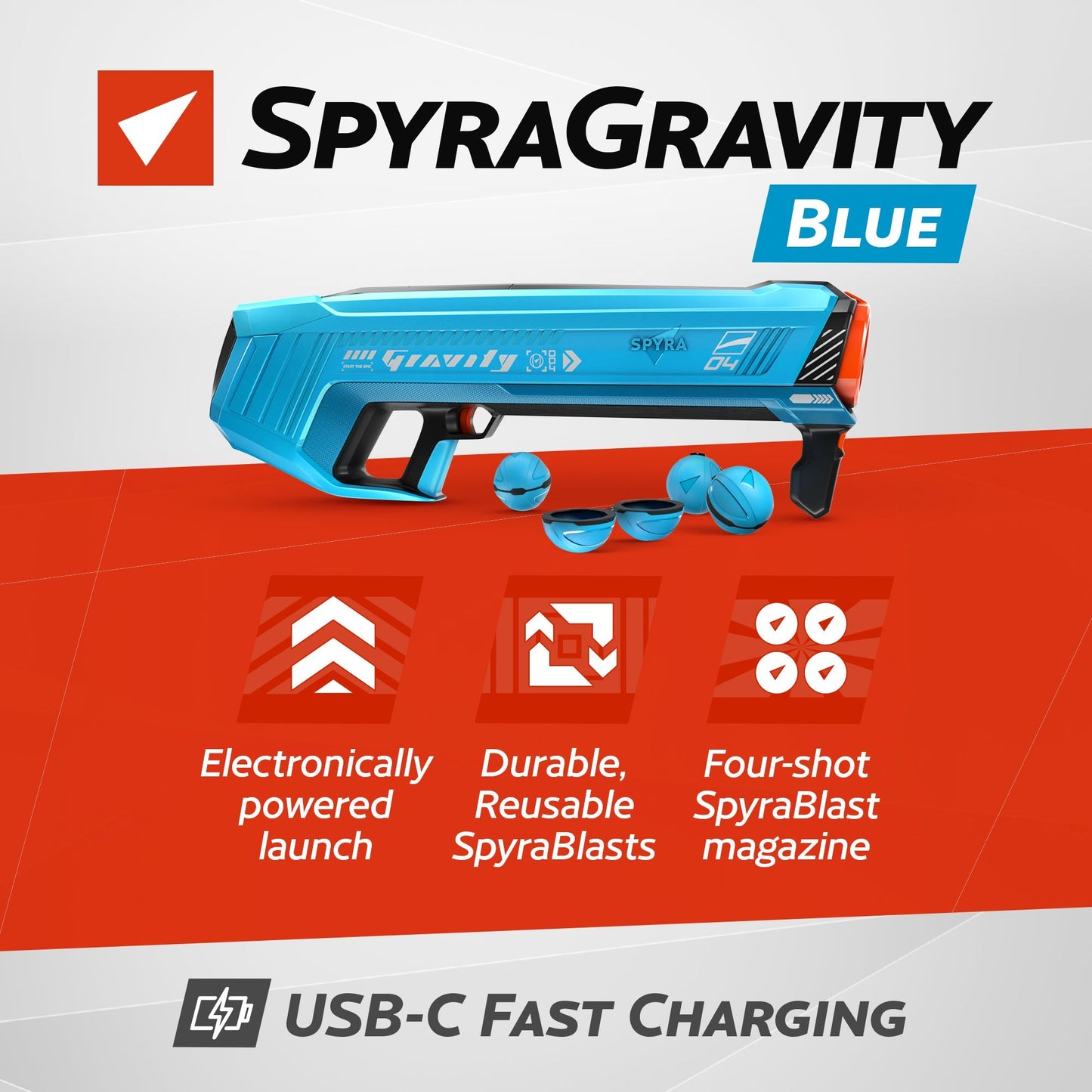SPYRA Electric Water Bomb Launcher LED Display & 52 Ft Range, SpyraGravity, Blue