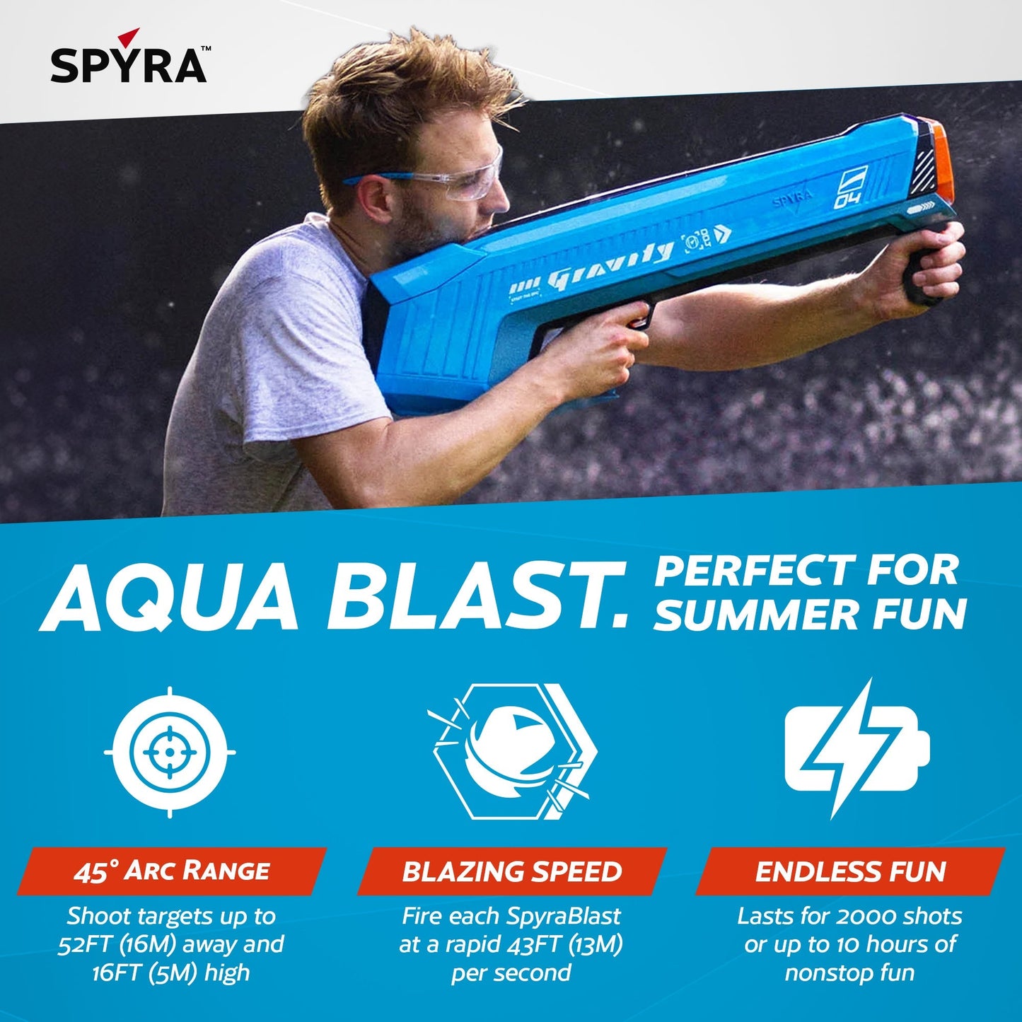 SPYRA Electric Water Bomb Launcher LED Display & 52 Ft Range, SpyraGravity, Blue