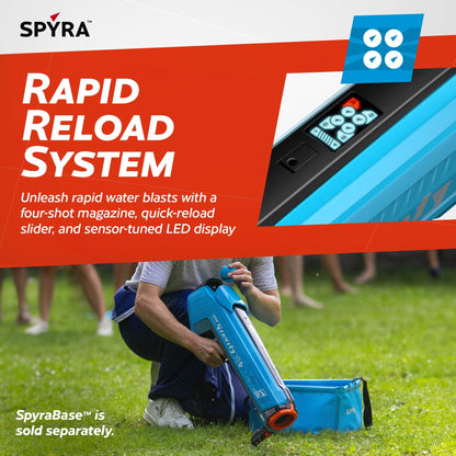 SPYRA Electric Water Bomb Launcher LED Display & 52 Ft Range, SpyraGravity, Blue