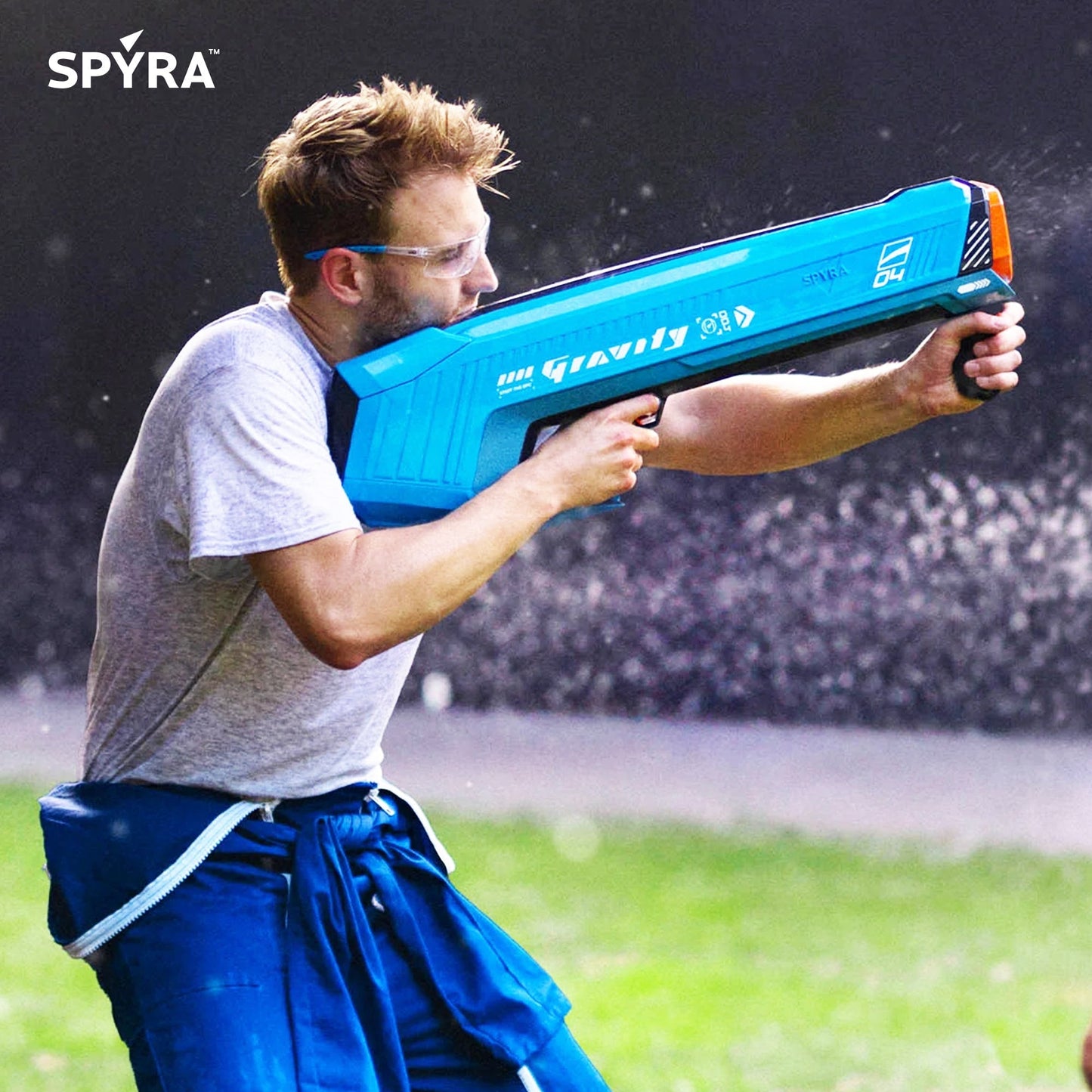 SPYRA Electric Water Bomb Launcher LED Display & 52 Ft Range, SpyraGravity, Blue