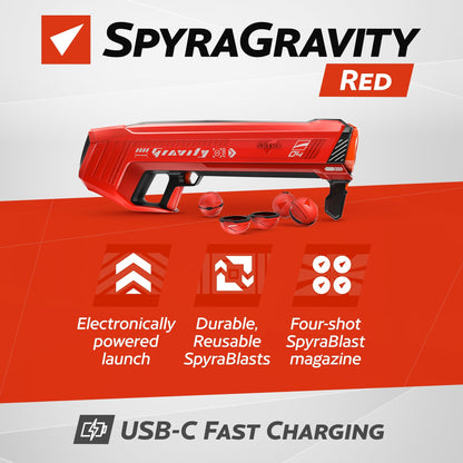 SPYRA Electric Water Bomb Launcher, LED Display & 52 Ft Range, SpyraGravity, Red