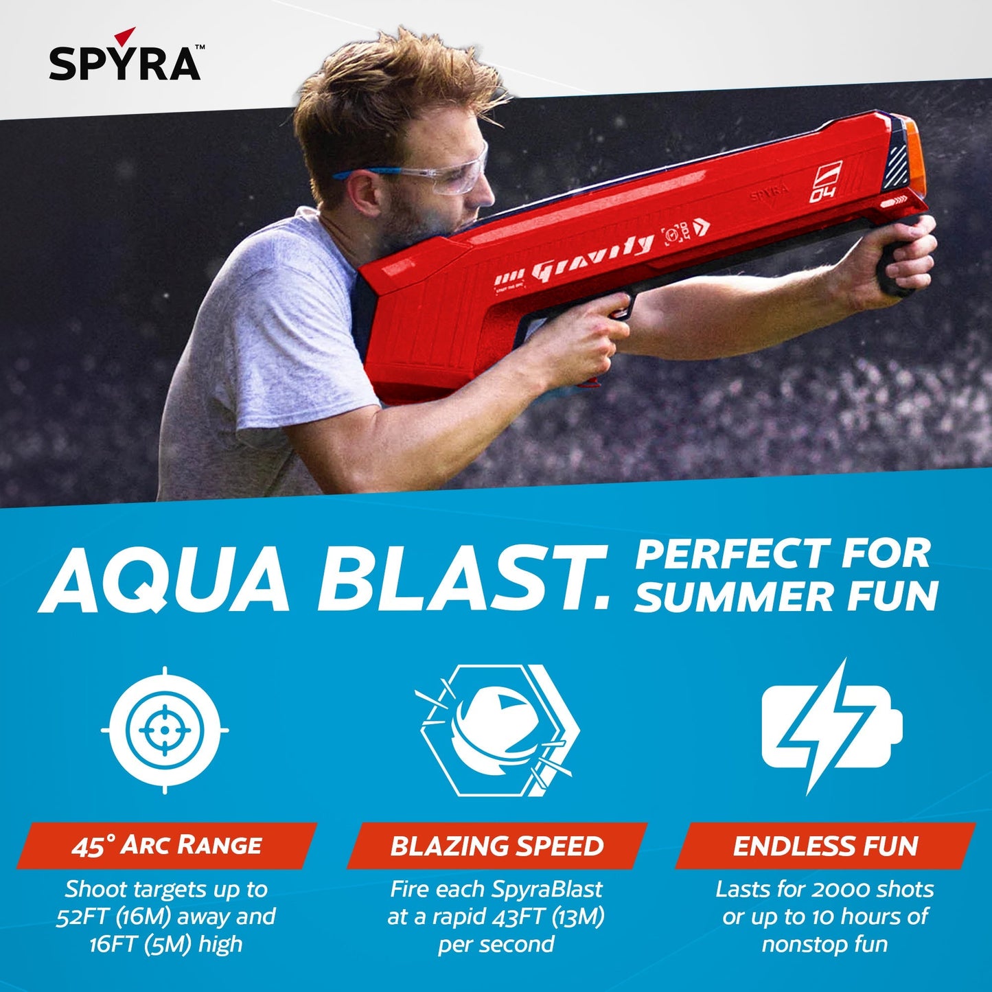 SPYRA Electric Water Bomb Launcher, LED Display & 52 Ft Range, SpyraGravity, Red