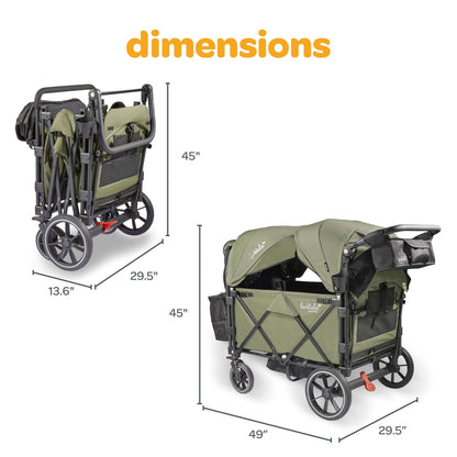 Larktale Caravan Quad Stroller, 4-Seater Wagon, 214 lb Capacity, Chelsea Green