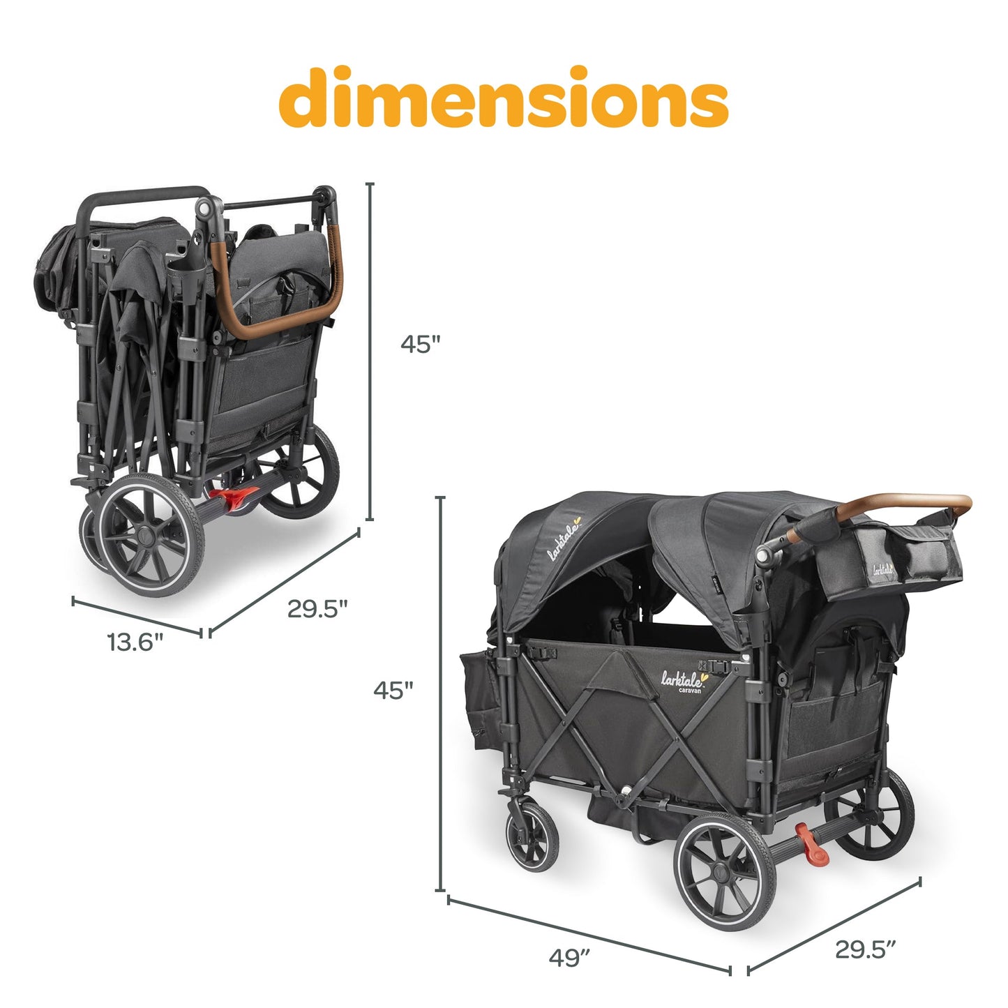 Larktale Caravan Quad Stroller, 4-Seater Wagon, 214 lb Capacity, Byron Black