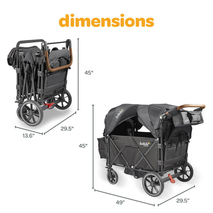 Larktale Caravan Quad Stroller, 4-Seater Wagon, 214 lb Capacity, Byron Black