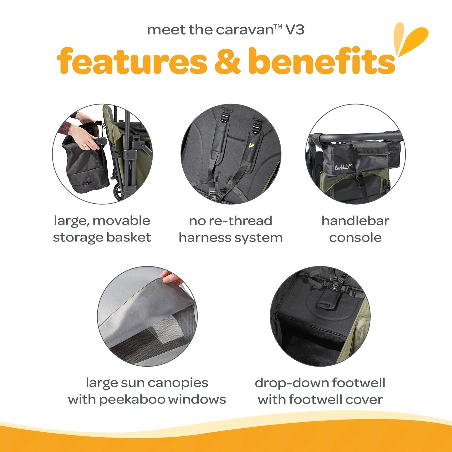 Larktale Caravan V3 Stroller, 2-Seater Kids Wagon, 207lb Capacity, Chelsea Green