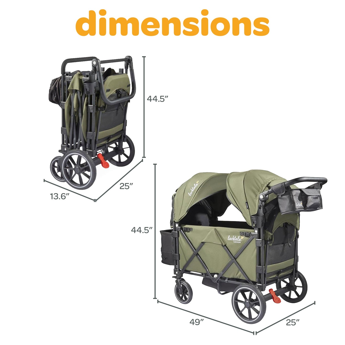 Larktale Caravan V3 Stroller, 2-Seater Kids Wagon, 207lb Capacity, Chelsea Green