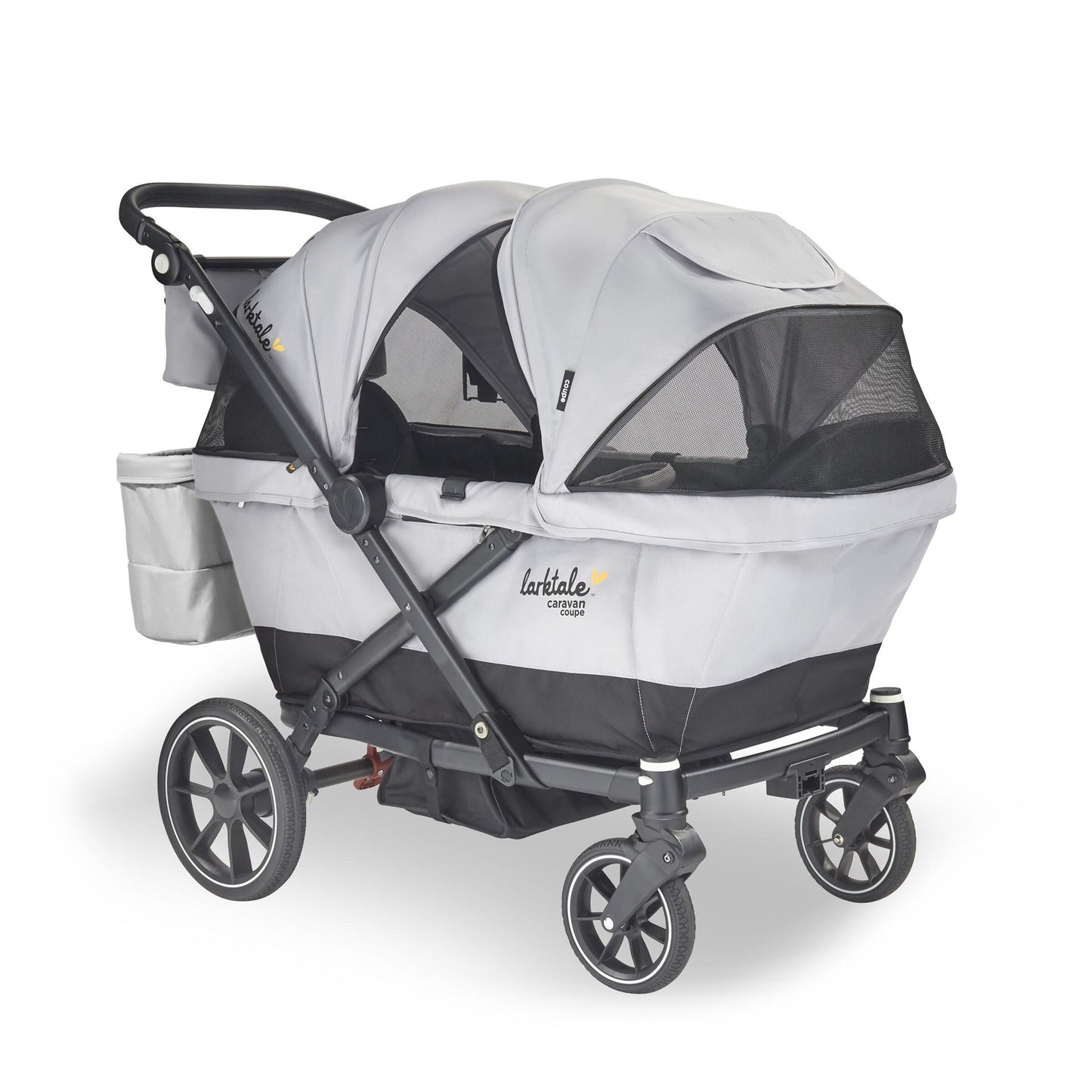 Larktale Caravan Coupe V2 Compact Stroller, Reclining 2-Seat Wagon, Gray/Black