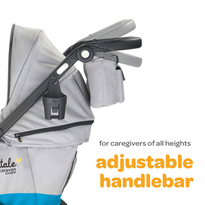 Larktale Caravan Coupe V2 Compact Stroller, Reclining 2-Seat Wagon, Gray/Bue