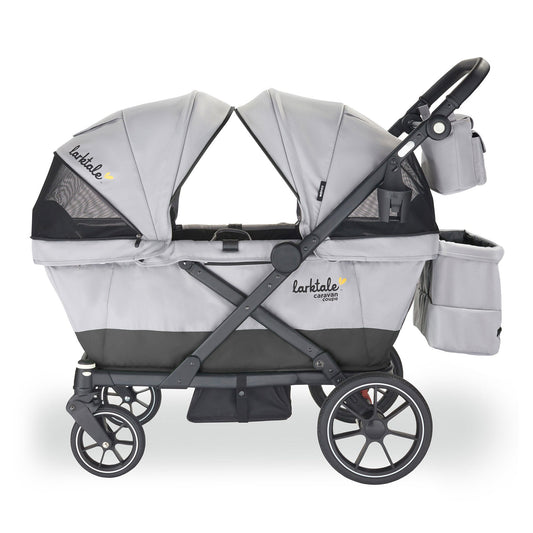 Larktale Caravan Coupe Quad Compact Stroller Reclining 4-Seat Wagon, Gray/Black