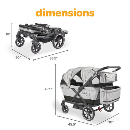 Larktale Caravan Coupe Quad Compact Stroller Reclining 4-Seat Wagon, Gray/Black