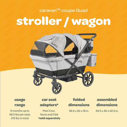 Larktale Caravan Coupe Quad Compact Stroller Reclining 4-Seat Wagon, Gray/Black