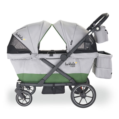 Larktale Caravan Coupe Quad Compact Stroller Reclining 4-Seat Wagon, Gray/Green