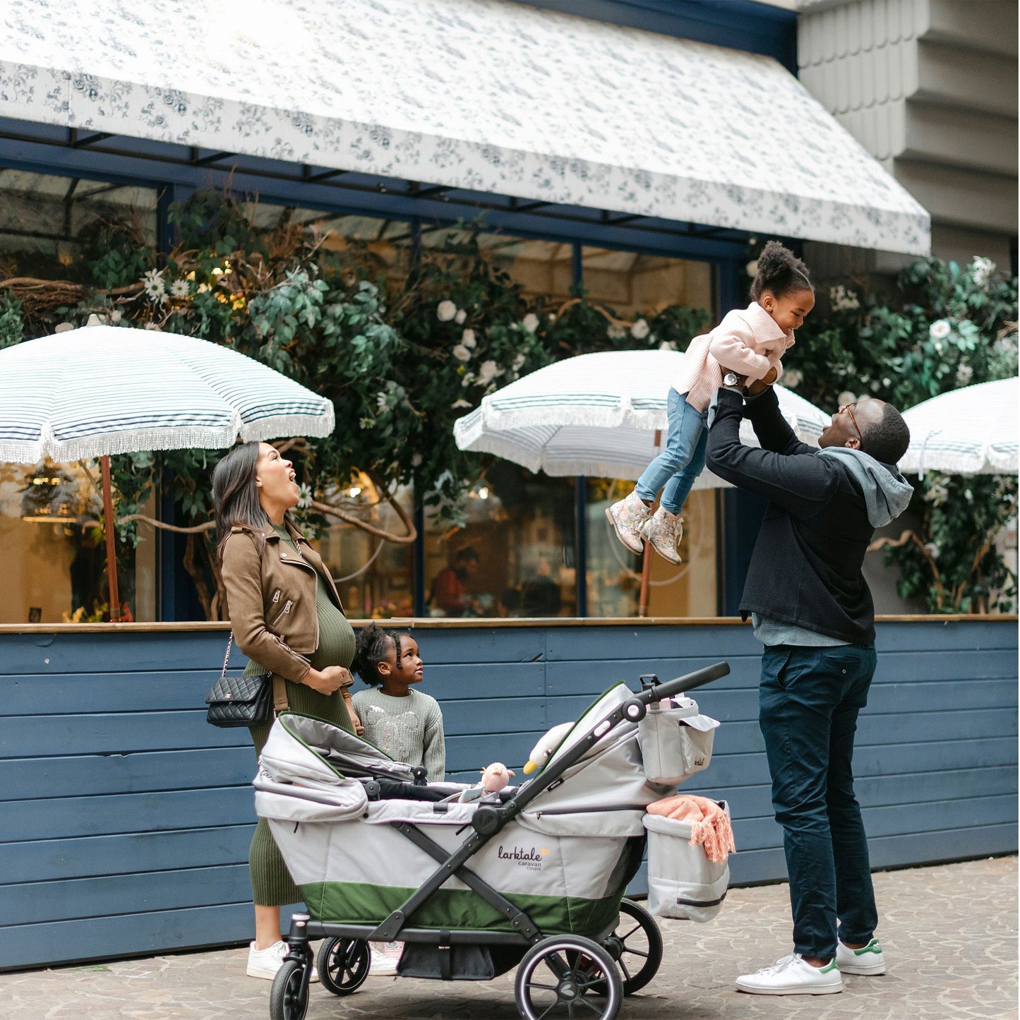 Larktale Caravan Coupe Quad Compact Stroller Reclining 4-Seat Wagon, Gray/Green